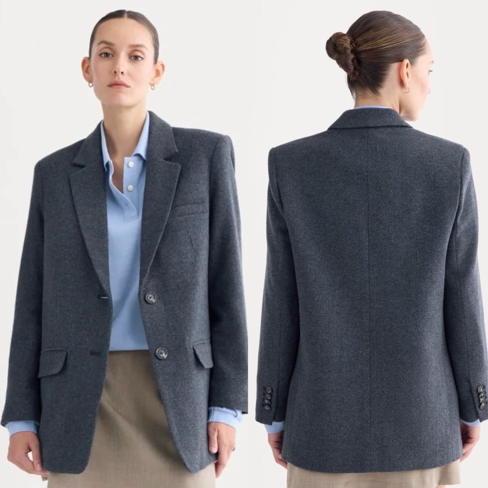 NWT Everlane The Oversized Blazer in Wool Navy Herringbone